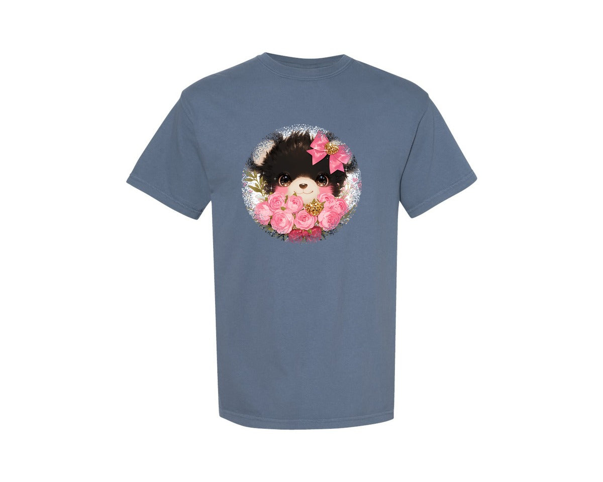 brand:Comfort Colors|color:Blue Jean|Black Bear Valentine Round Tshirt Graphic T-Shirt