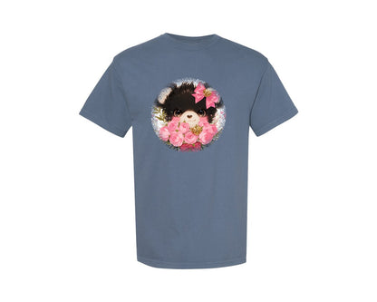 brand:Comfort Colors|color:Blue Jean|Black Bear Valentine Round Tshirt Graphic T-Shirt