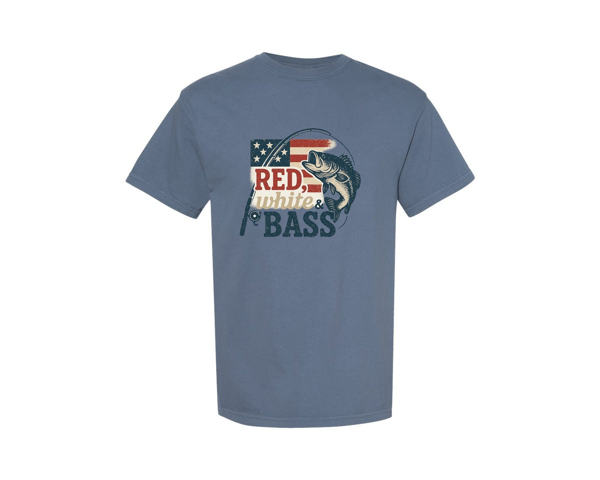 brand:Comfort Colors|color:Blue Jean|Red White And Bass Fishing 4Th July Graphic T-Shirt