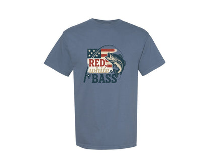 brand:Comfort Colors|color:Blue Jean|Red White And Bass Fishing 4Th July Graphic T-Shirt