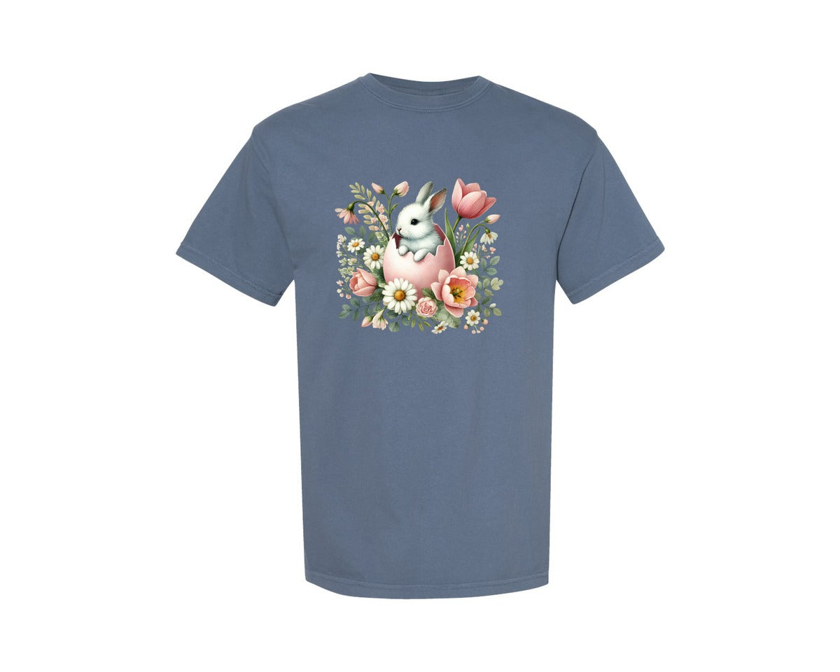 brand:Comfort Colors|color:Blue Jean|Coquette Easter Bunny In Egg Graphic T-Shirt