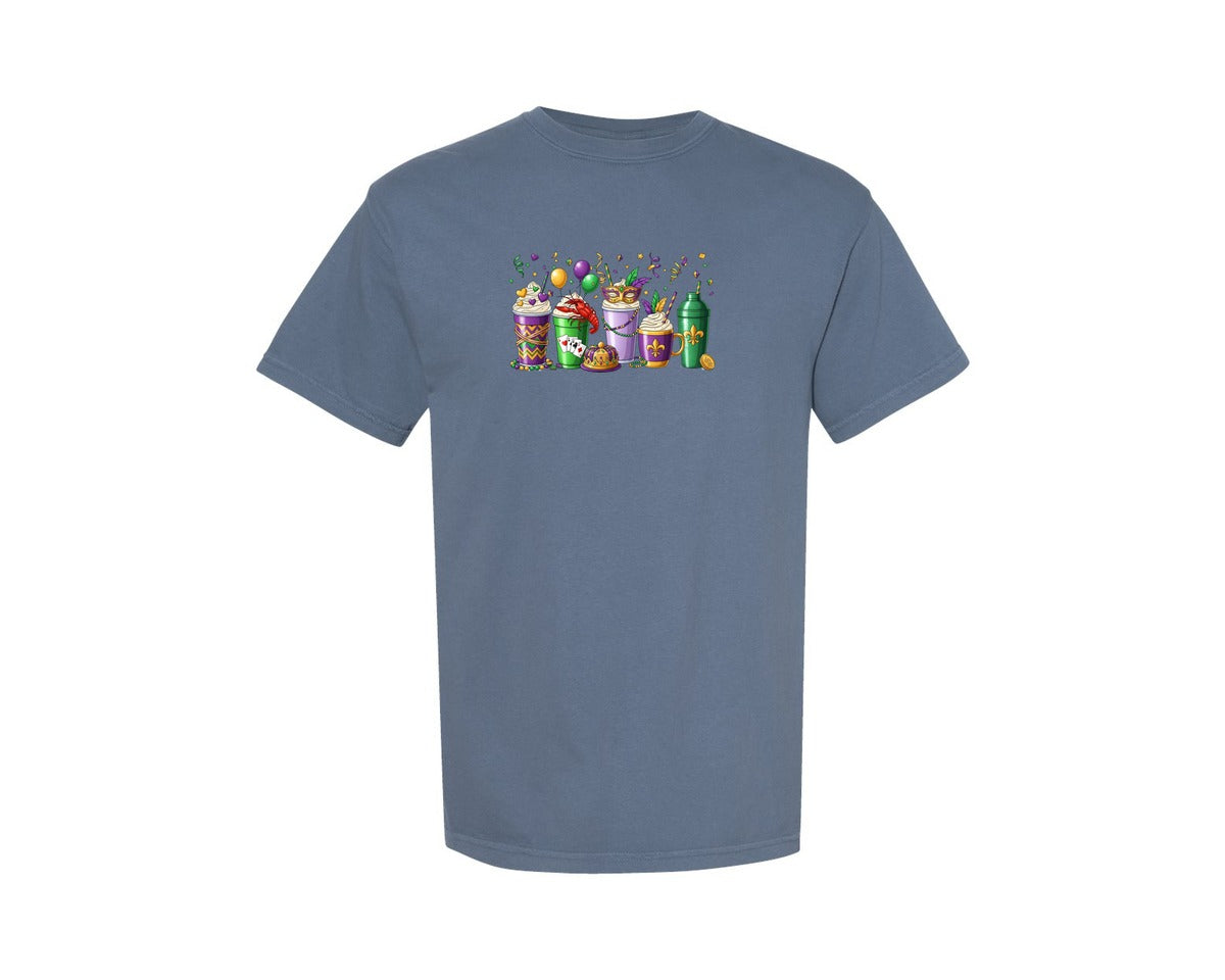 brand:Comfort Colors|color:Blue Jean|Mardi Gras Drinks Graphic T-Shirt