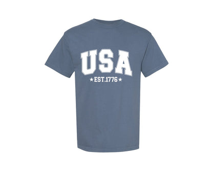 brand:Comfort Colors|color:Blue Jean|Usa Est 1776 4Th Of July 2 Graphic T-Shirt