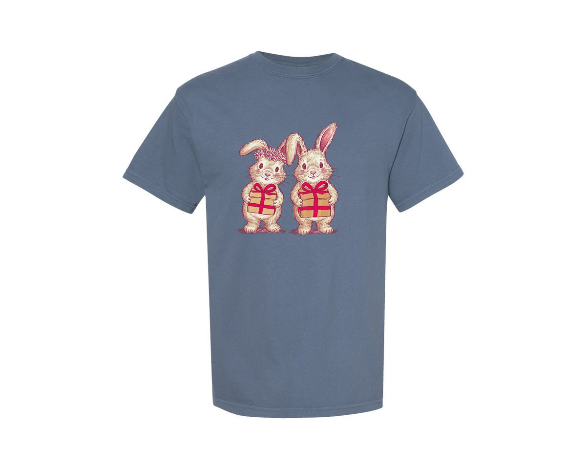 brand:Comfort Colors|color:Blue Jean|Whimsical Bunnies Valentines Day Graphic T-Shirt