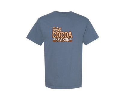 brand:Comfort Colors|color:Blue Jean|Hot Cocoa Season Faux Yarn Winter Graphic T-Shirt