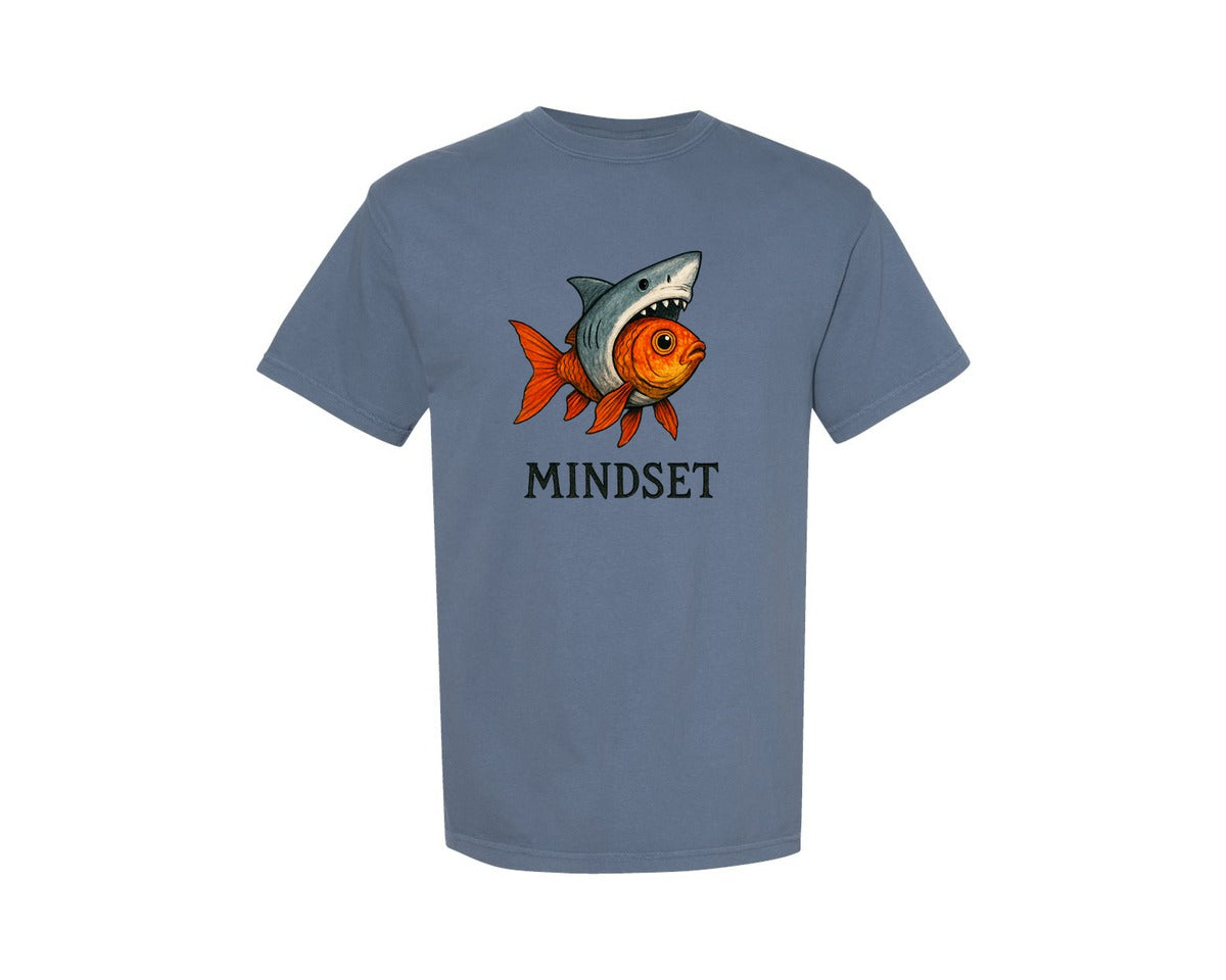 brand:Comfort Colors|color:Blue Jean|Mindset Goldfish Shark Funny Graphic T-Shirt