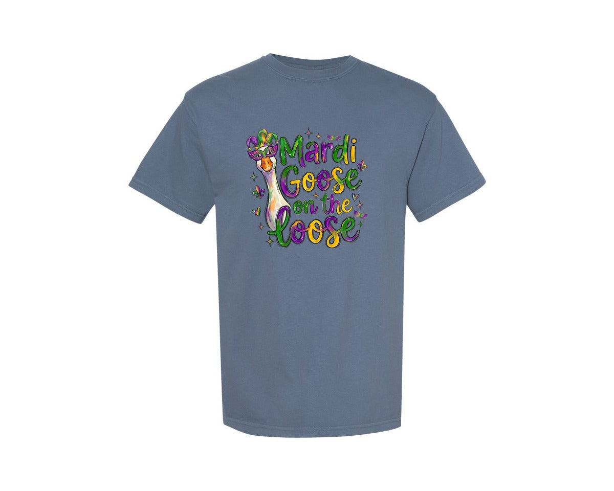 brand:Comfort Colors|color:Blue Jean|Mardi Goose On The Loose Funny Graphic T-Shirt