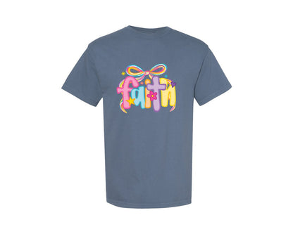 brand:Comfort Colors|color:Blue Jean|Trendy Preppy Faith Neon Faith Graphic T-Shirt