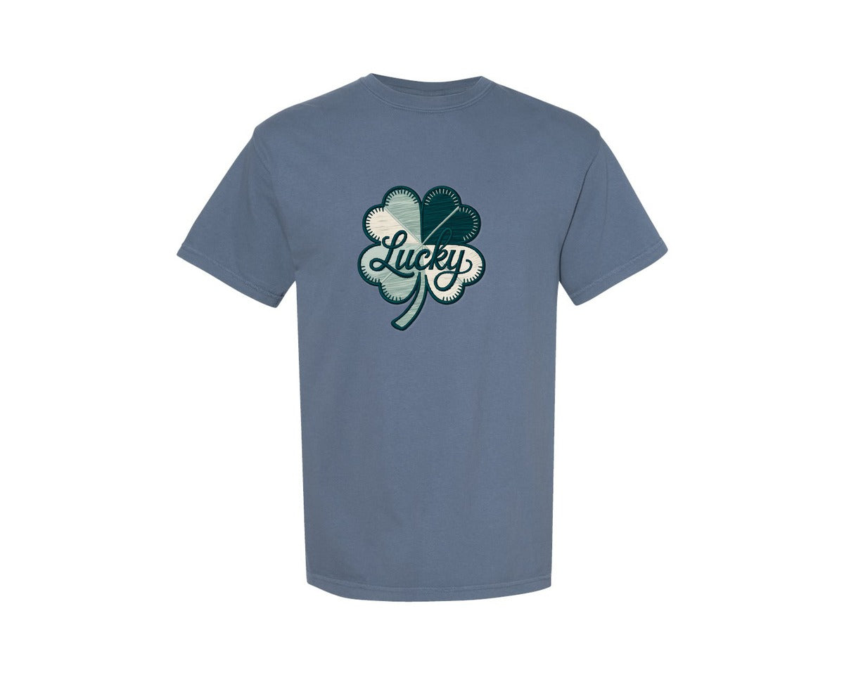 brand:Comfort Colors|color:Blue Jean|St Patrick Knit Shamrock Knit Graphic T-Shirt
