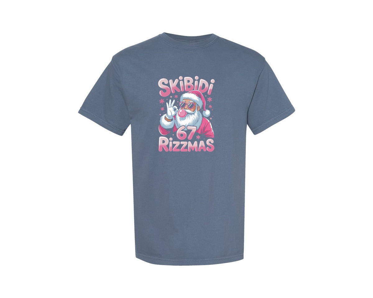 brand:Comfort Colors|color:Blue Jean|Skibidi 67 Rizzmas Christmas Santa Graphic T-Shirt