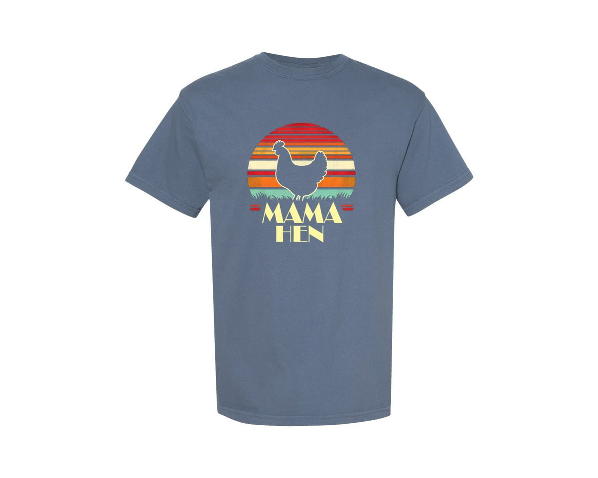 brand:Comfort Colors|color:Blue Jean|Vintage Mama Hen Sunset Silhouette Graphic T-Shirt