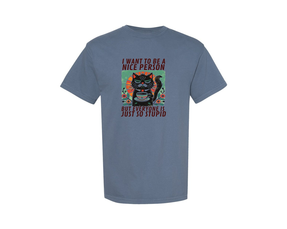 brand:Comfort Colors|color:Blue Jean|Grumpy Cat Coffee Lover Funny Cat Graphic T-Shirt
