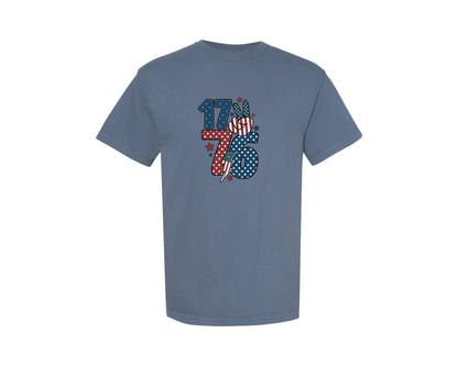 brand:Comfort Colors|color:Blue Jean|1776 America Retro T Shirt Design Graphic T-Shirt