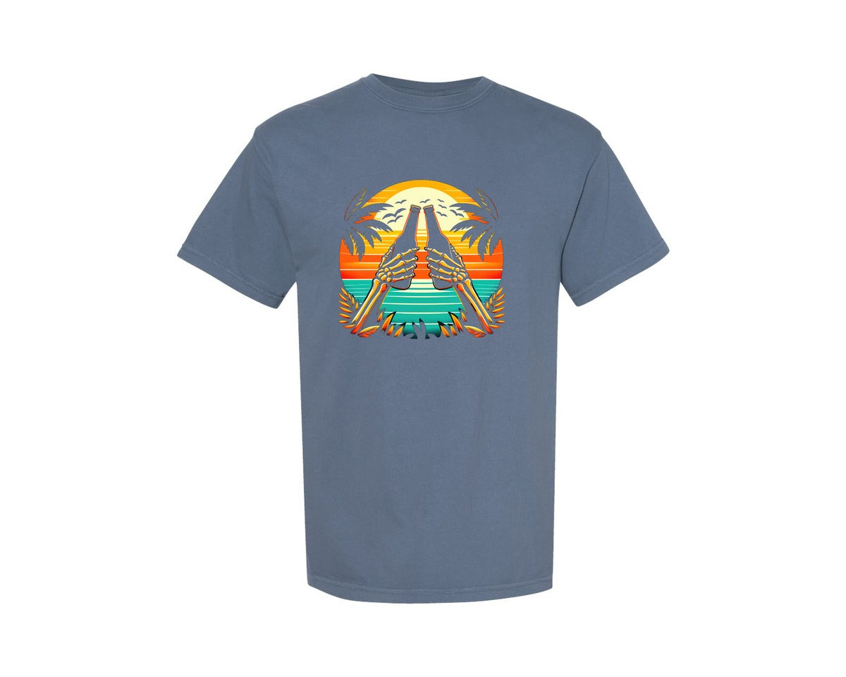 brand:Comfort Colors|color:Blue Jean|Skeleton Retro Summer Graphic T-Shirt