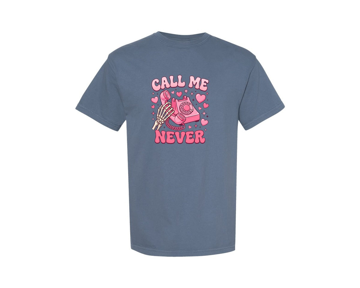brand:Comfort Colors|color:Blue Jean|Pink Retro Phone Anti Valentine Design Graphic T-Shirt