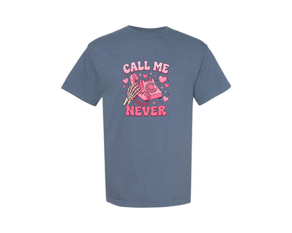 brand:Comfort Colors|color:Blue Jean|Pink Retro Phone Anti Valentine Design Graphic T-Shirt