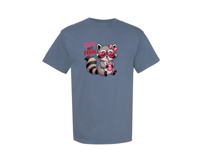 brand:Comfort Colors|color:Blue Jean|Cute But Feral Raccoon Valentine Graphic T-Shirt