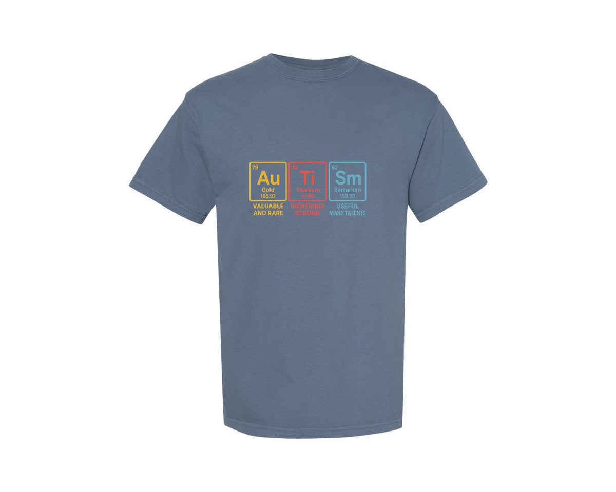 brand:Comfort Colors|color:Blue Jean|Autism Awareness Elements Periodic Table Graphic T-Shirt