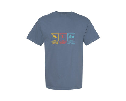 brand:Comfort Colors|color:Blue Jean|Autism Awareness Elements Periodic Table Graphic T-Shirt