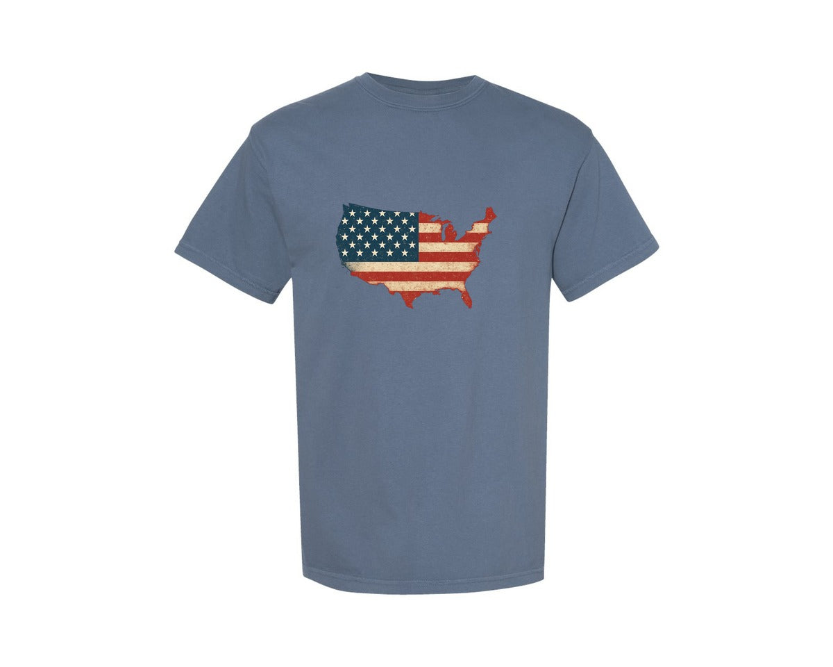 brand:Comfort Colors|color:Blue Jean|Retro America Usa Map Bible Verse Graphic T-Shirt