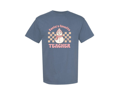 brand:Comfort Colors|color:Blue Jean|Santas Favorite Teacher 11 Graphic T-Shirt
