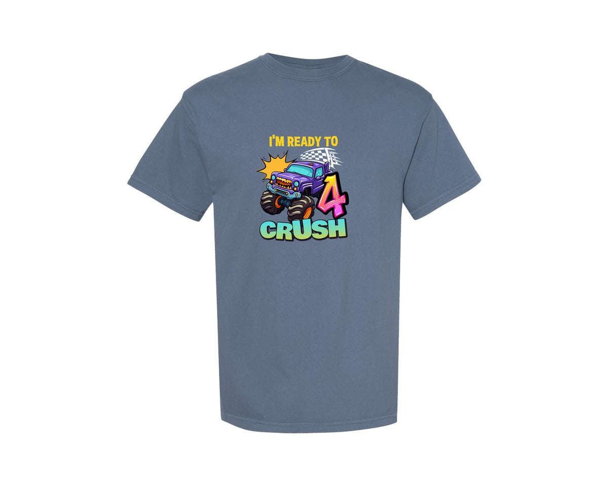 brand:Comfort Colors|color:Blue Jean|Im Ready To Crush 4Th Birthday Boys Graphic T-Shirt