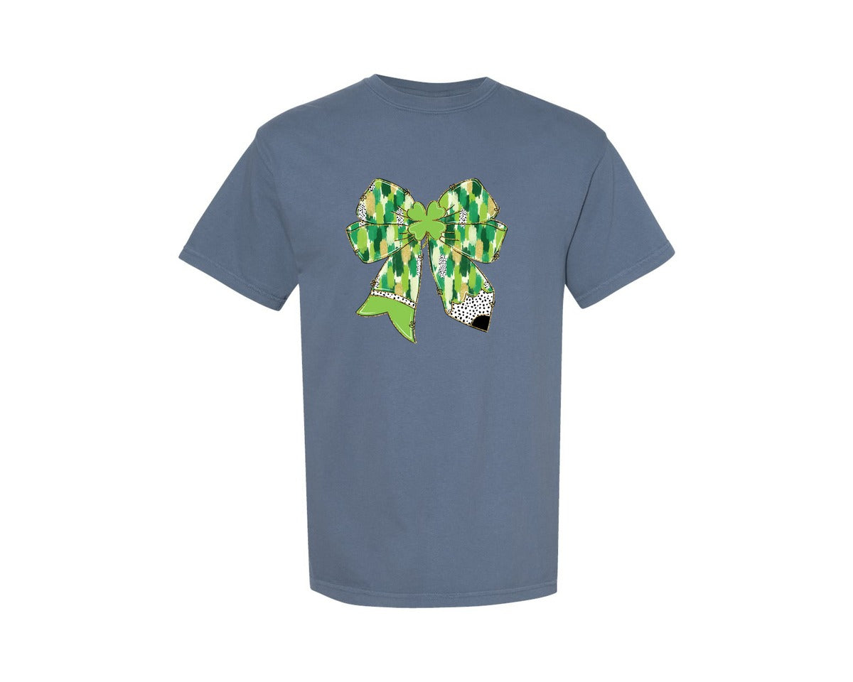 brand:Comfort Colors|color:Blue Jean|Teacher St Patricks Day Pencil Bow 2 Graphic T-Shirt