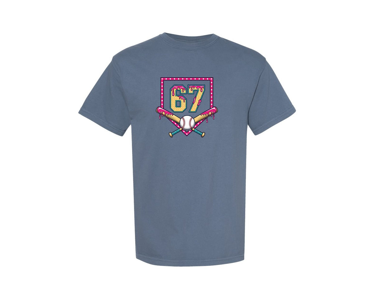 brand:Comfort Colors|color:Blue Jean|Funny Ice Cream Baseball Six Seven Meme Graphic T-Shirt