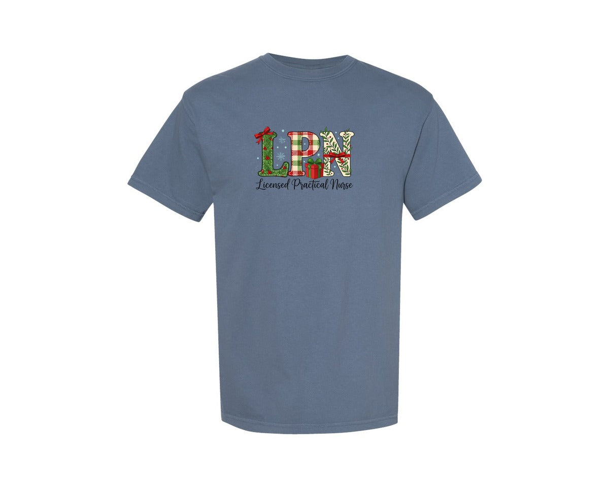 brand:Comfort Colors|color:Blue Jean|Lpn Licensed Practical Nurse Christmas Graphic T-Shirt