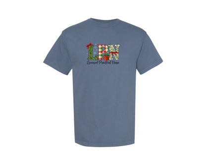 brand:Comfort Colors|color:Blue Jean|Lpn Licensed Practical Nurse Christmas Graphic T-Shirt