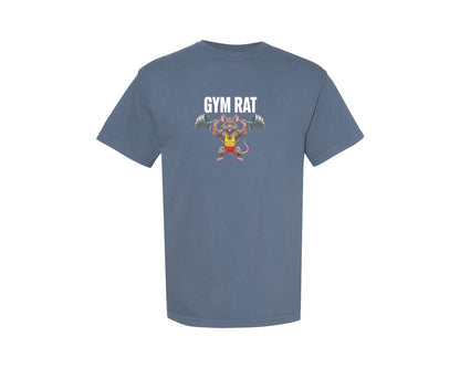 brand:Comfort Colors|color:Blue Jean|Gym Rat Funny Cartoon Muscle Rat T Shirt Graphic T-Shirt