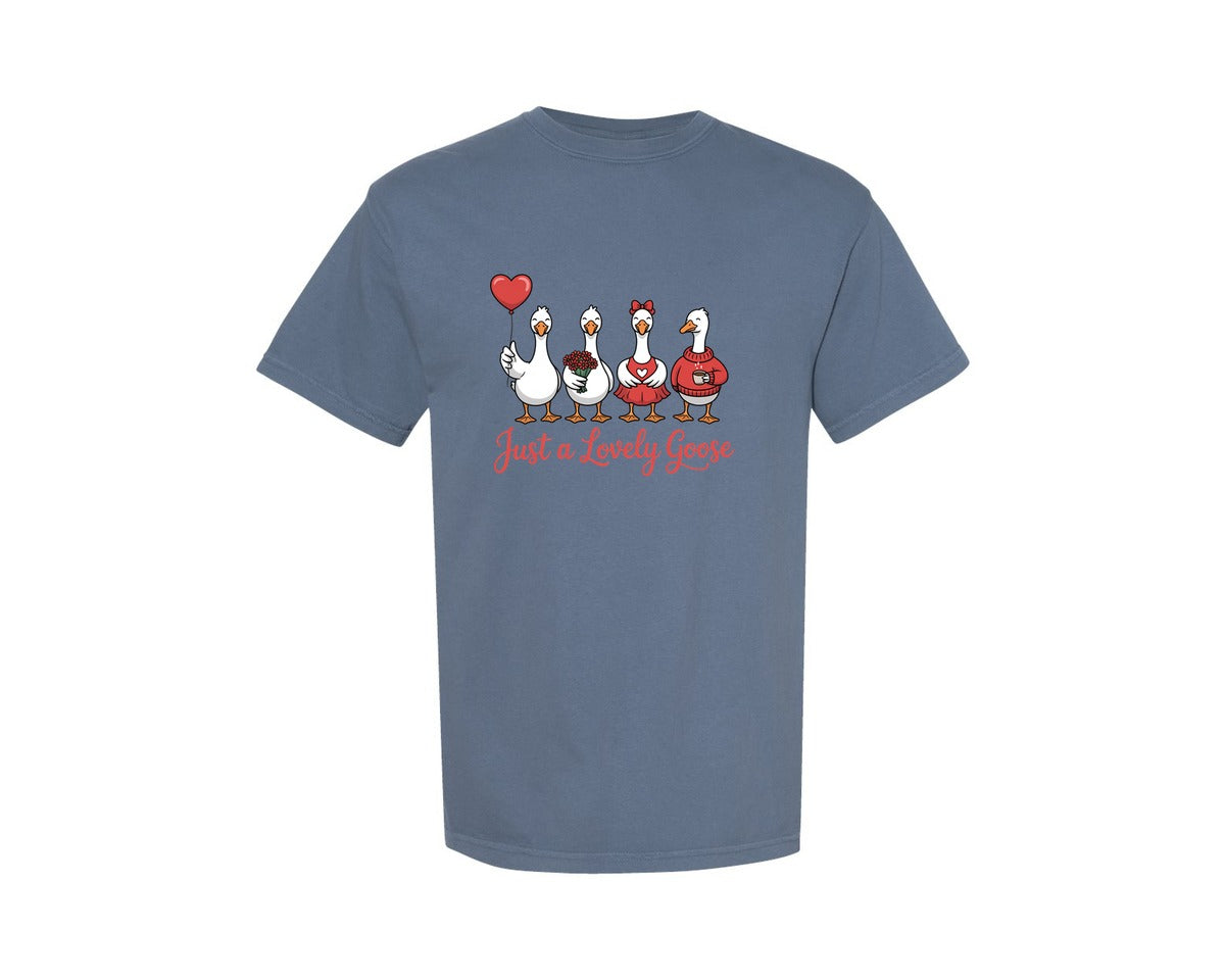 brand:Comfort Colors|color:Blue Jean|Cute Lovely Goose Valentine Goose Graphic T-Shirt
