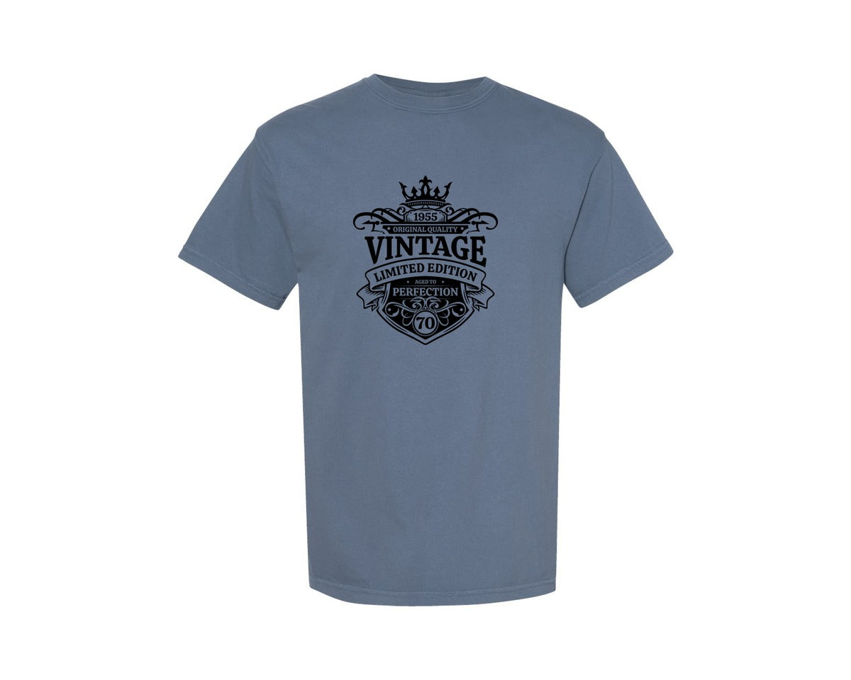 brand:Comfort Colors|color:Blue Jean|Vintage 1955 Happy 70Th Birthday Graphic T-Shirt