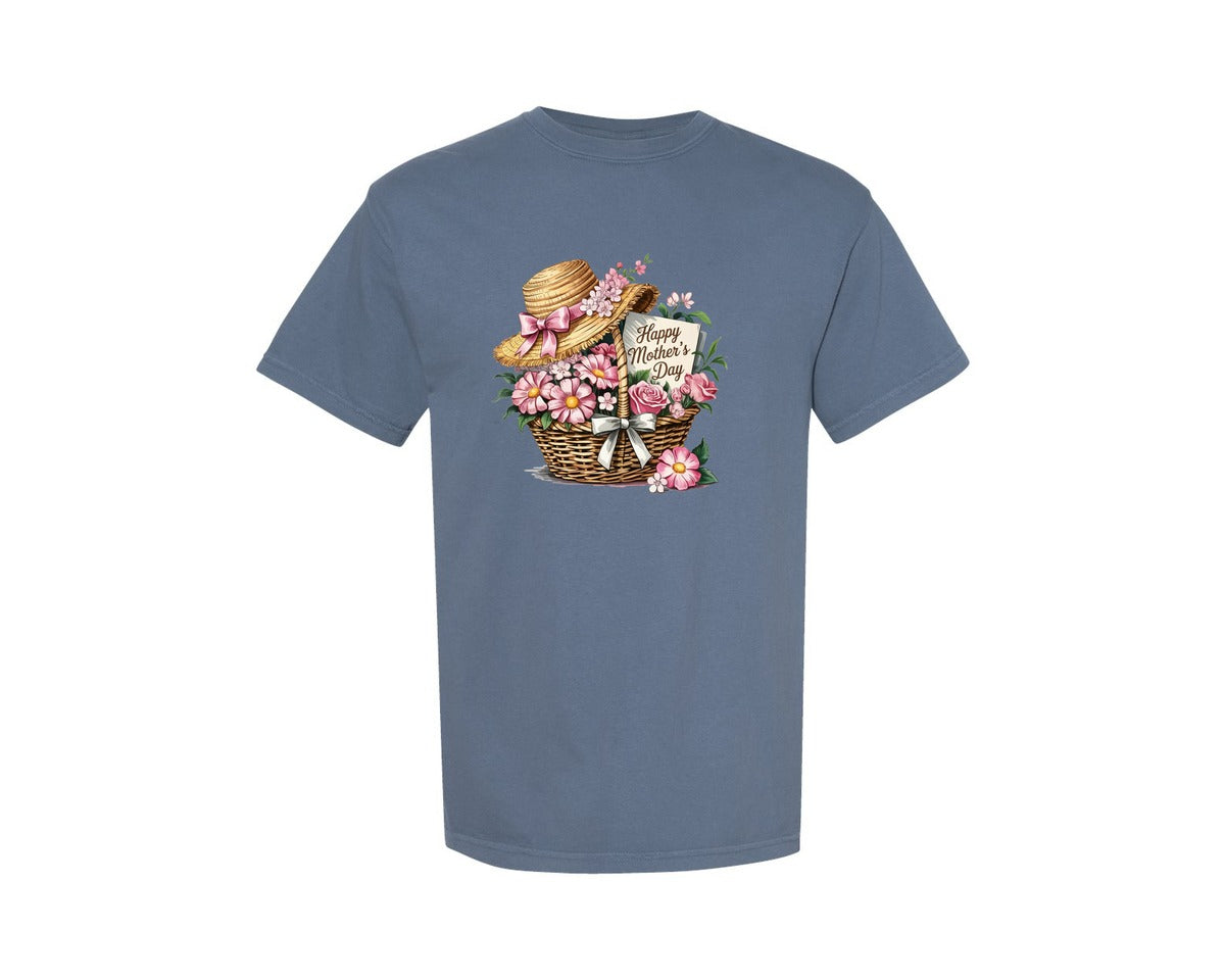 brand:Comfort Colors|color:Blue Jean|Happy Mothers Day With Flowers Mother Graphic T-Shirt