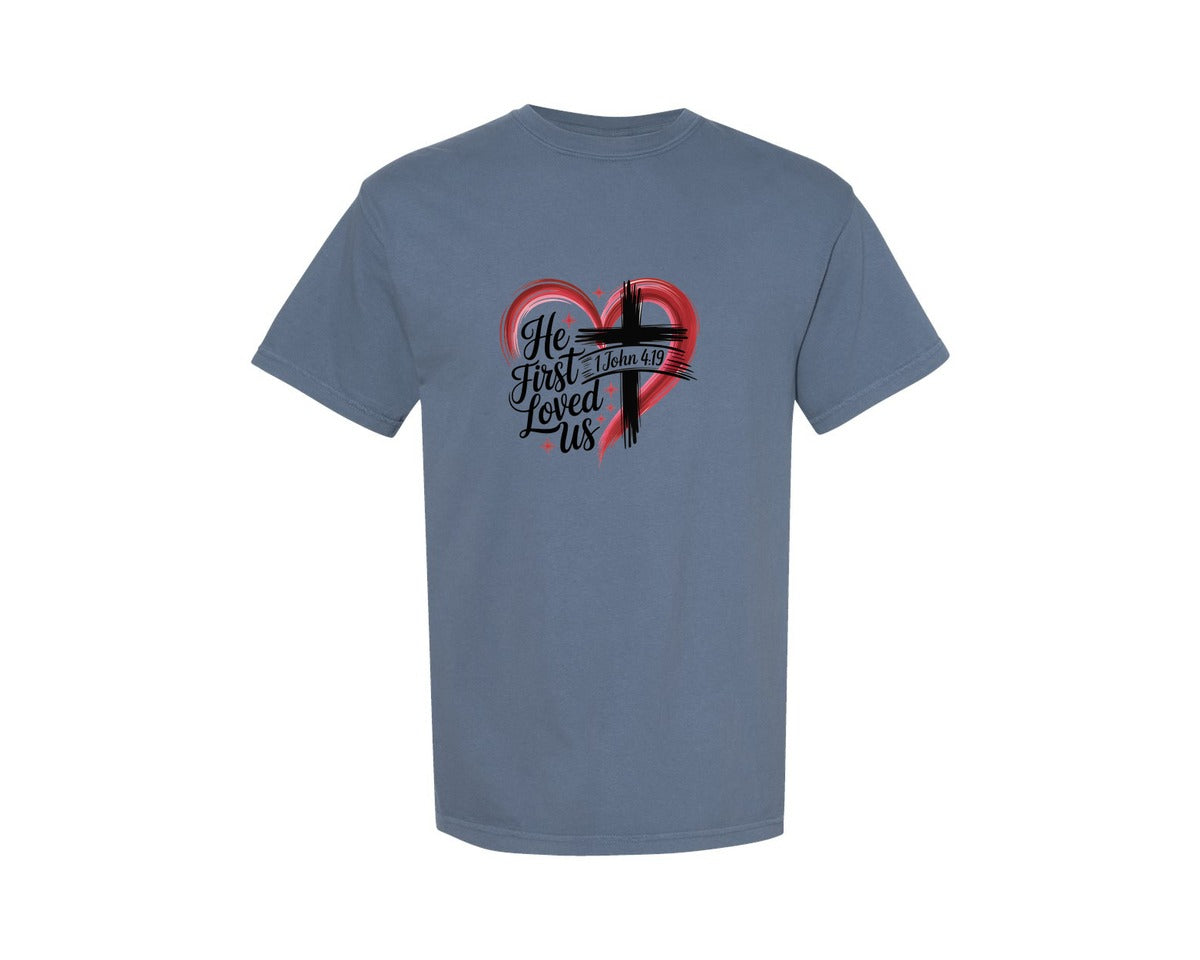 brand:Comfort Colors|color:Blue Jean|Heart Cross Valentine Jesus 2 Graphic T-Shirt