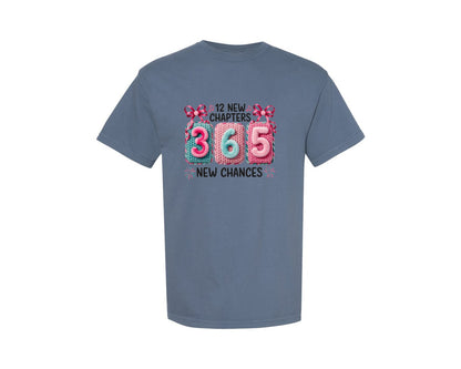 brand:Comfort Colors|color:Blue Jean|12 New Chapters 365 New Chances Faux Graphic T-Shirt