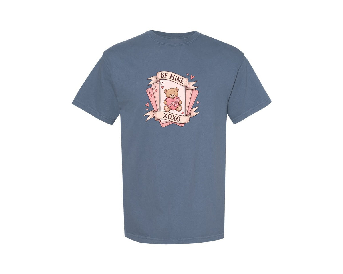 brand:Comfort Colors|color:Blue Jean|Valentine Teddy Bear With Be Mine Graphic T-Shirt