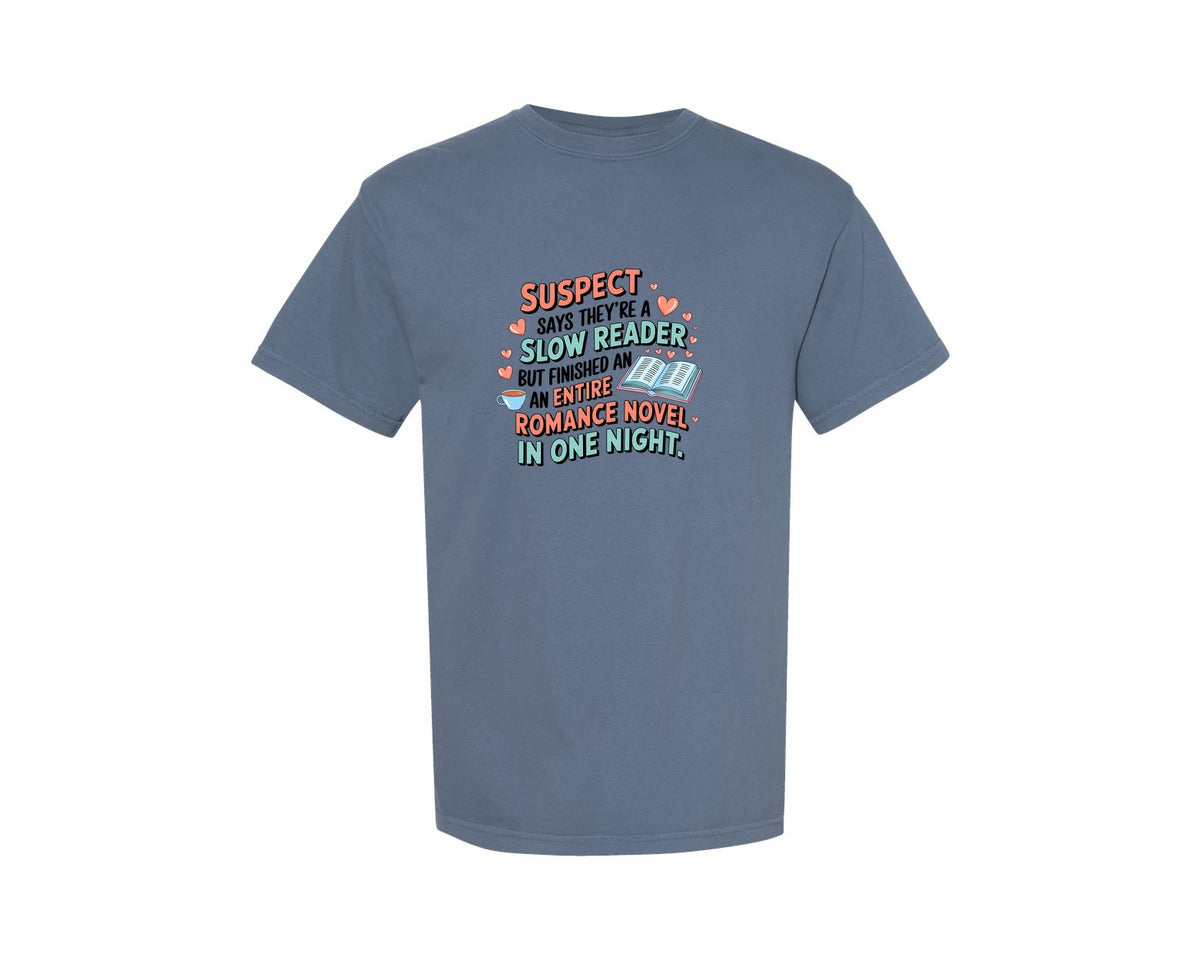 brand:Comfort Colors|color:Blue Jean|Suspect Claims Reading Lover Bookish 2 Graphic T-Shirt