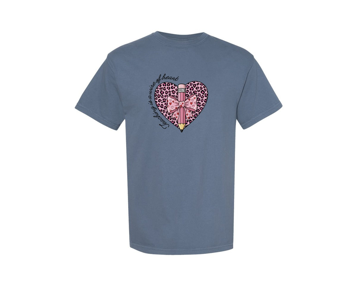 brand:Comfort Colors|color:Blue Jean|Leopard Heart Teacher Valentine Graphic T-Shirt