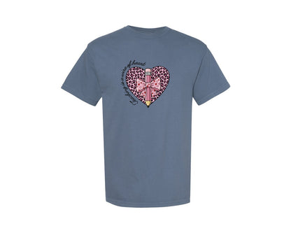 brand:Comfort Colors|color:Blue Jean|Leopard Heart Teacher Valentine Graphic T-Shirt