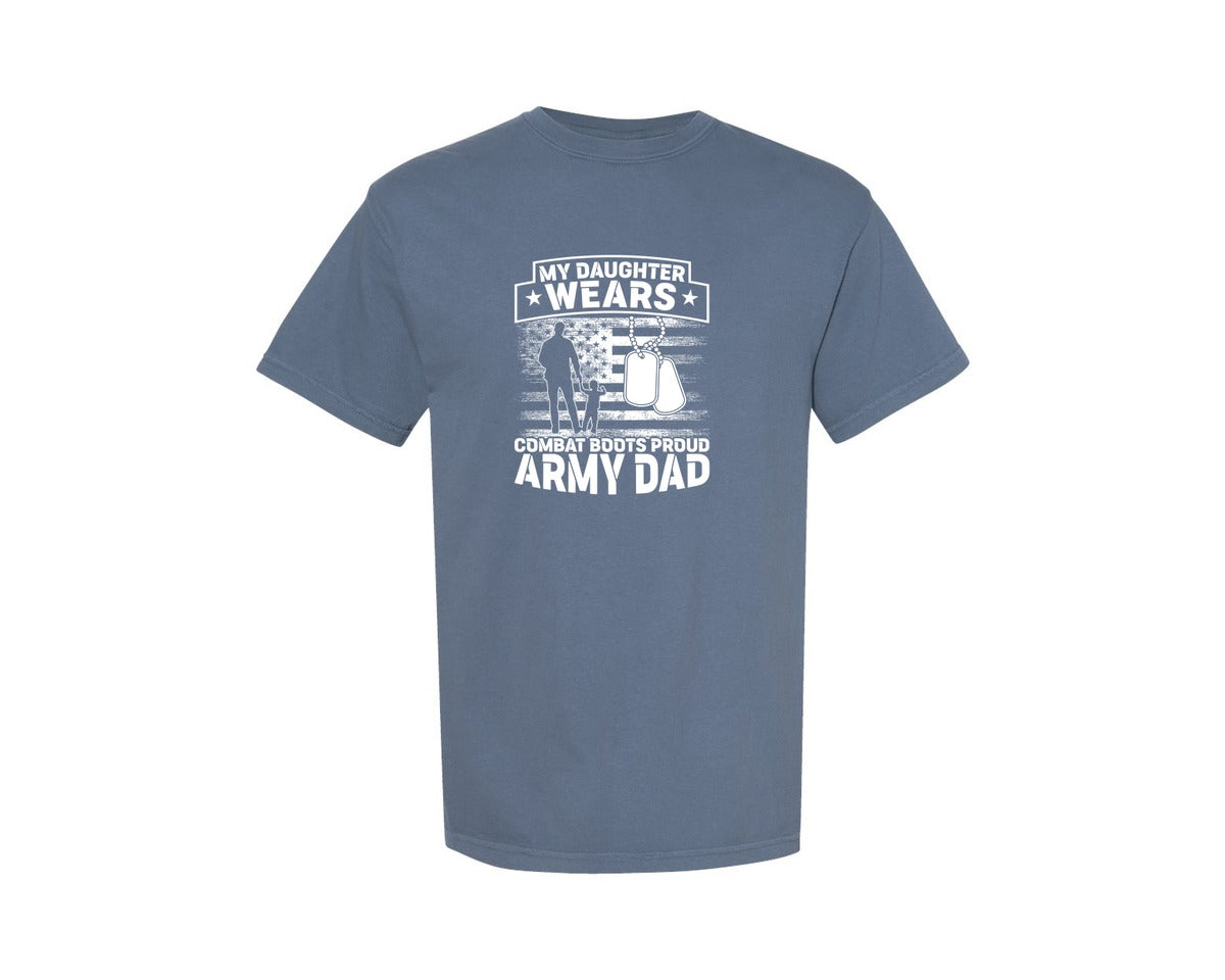 brand:Comfort Colors|color:Blue Jean|My Daughter Wears Combat Boots Proud Arm Graphic T-Shirt