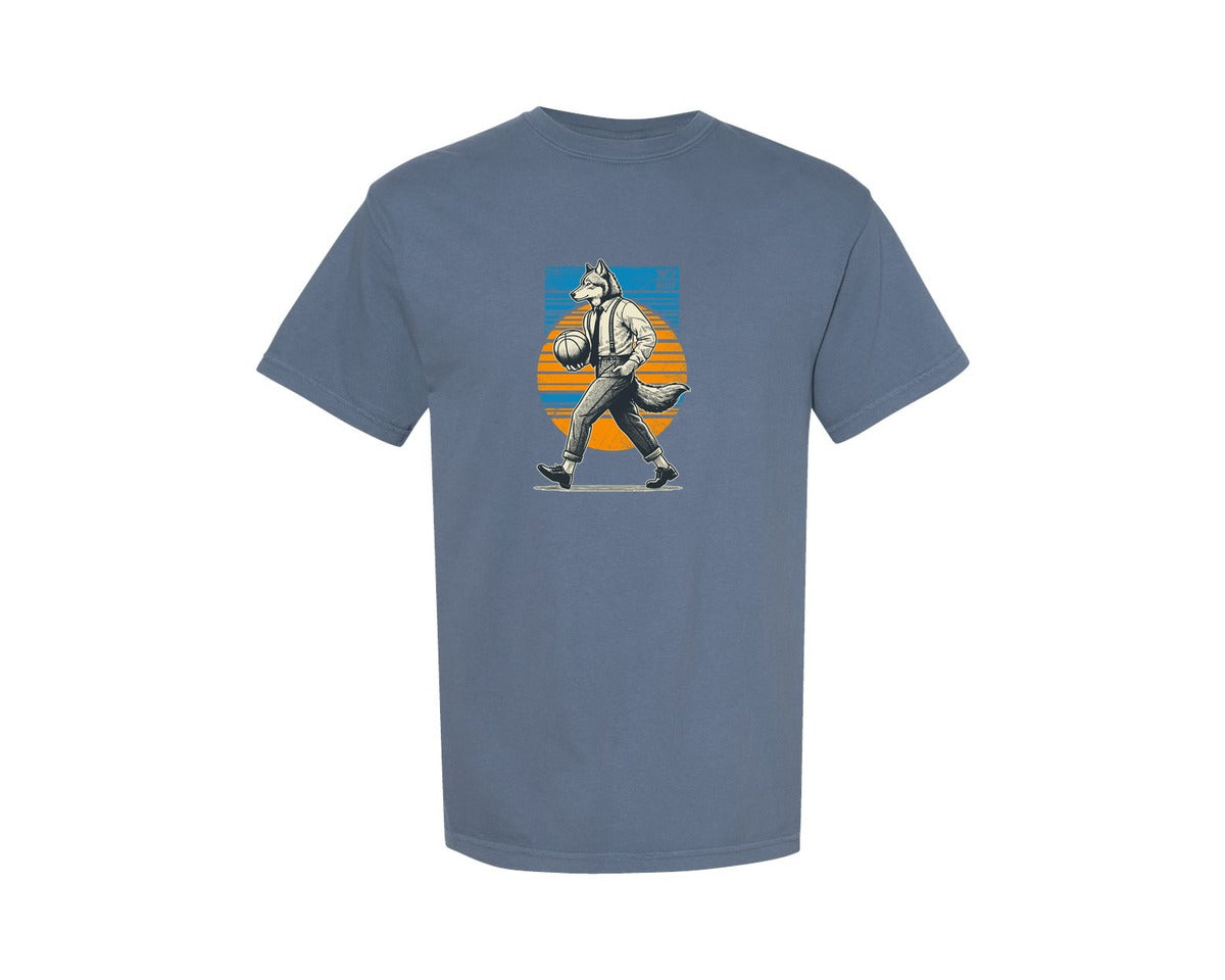 brand:Comfort Colors|color:Blue Jean|Wolf Man Basketball Retro 90S Graphic T-Shirt