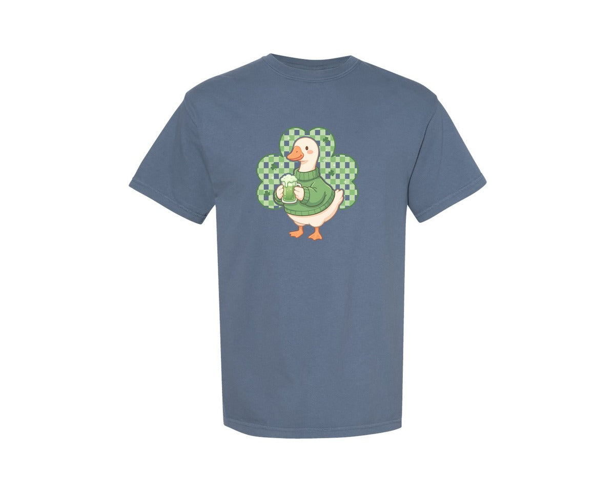 brand:Comfort Colors|color:Blue Jean|Cute Green Beer Goose Graphic T-Shirt