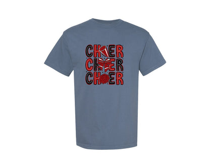 brand:Comfort Colors|color:Blue Jean|Cheer Cheer Cheer Red Black Cheer Graphic T-Shirt