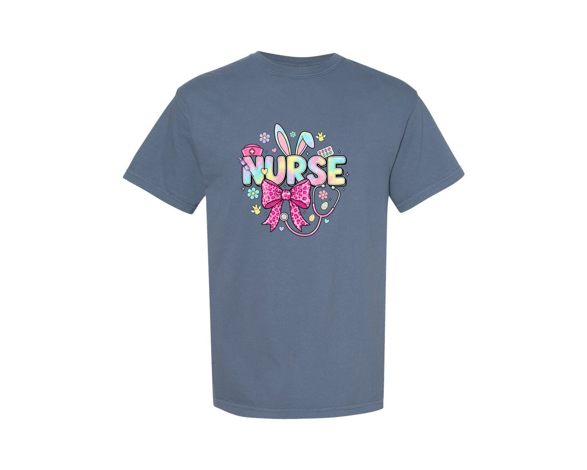 brand:Comfort Colors|color:Blue Jean|Easter Nurse Coquette 2 Graphic T-Shirt