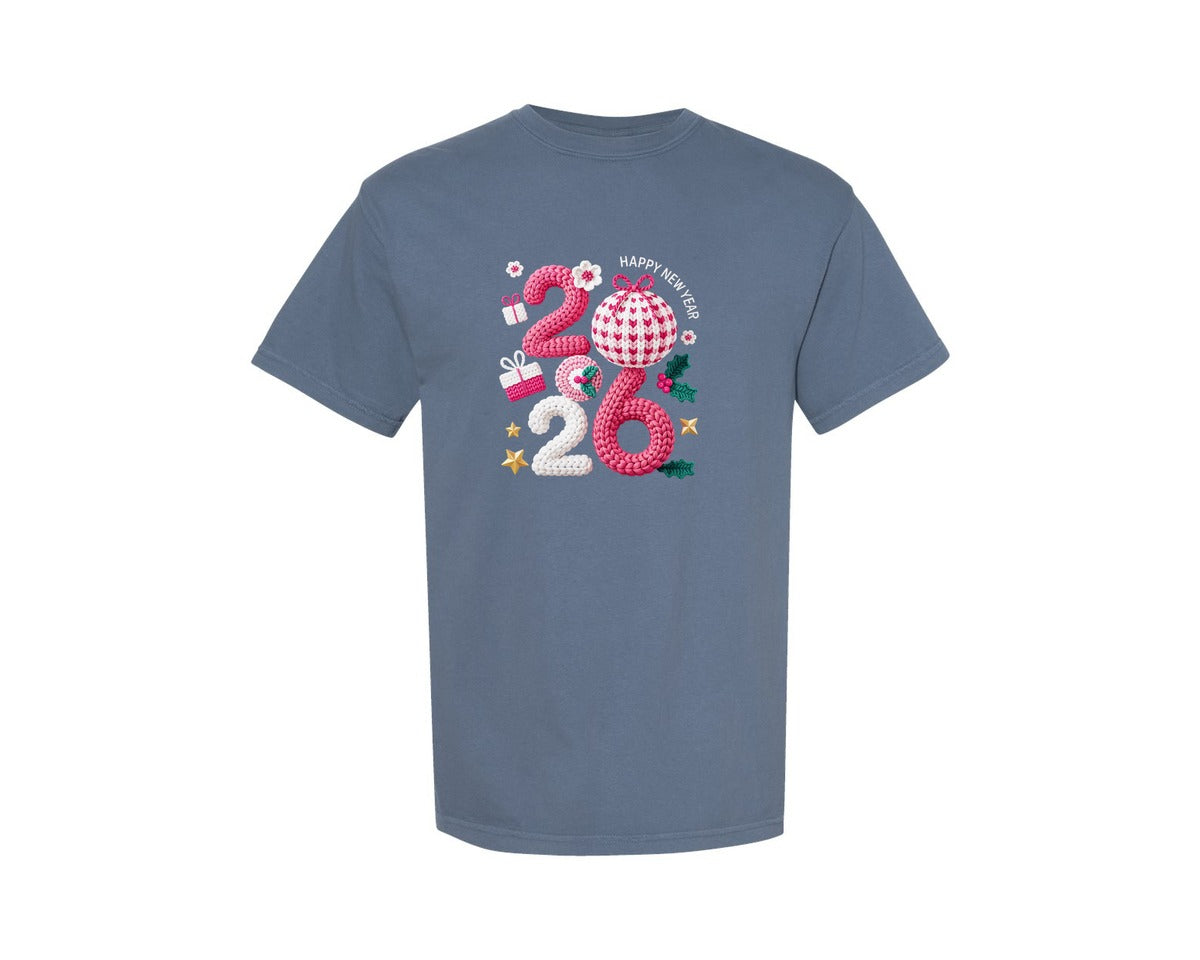 brand:Comfort Colors|color:Blue Jean|Happy New Year 2026 Pngcrochet Yarn 3 Graphic T-Shirt