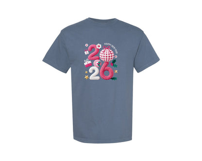 brand:Comfort Colors|color:Blue Jean|Happy New Year 2026 Pngcrochet Yarn 3 Graphic T-Shirt