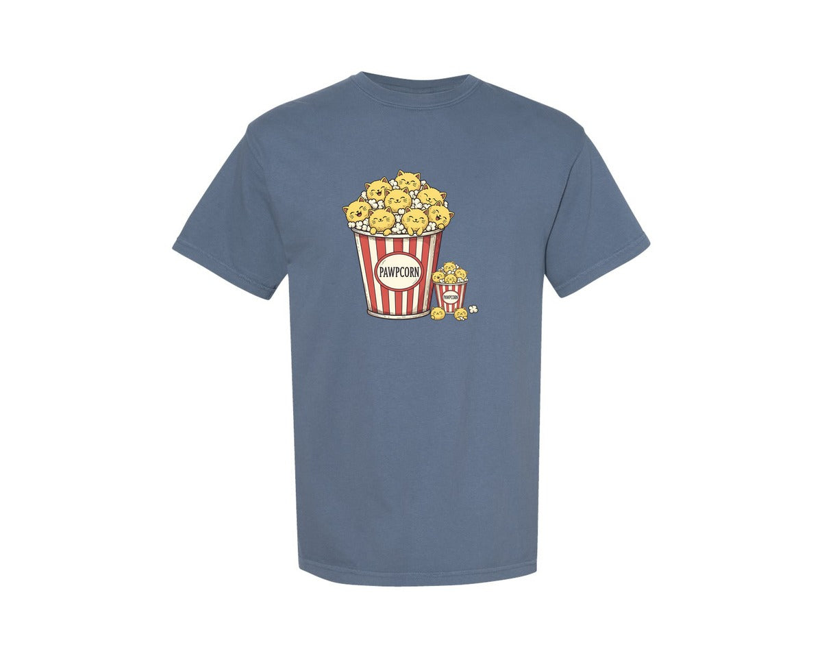 brand:Comfort Colors|color:Blue Jean|Pawpcorn Cute Cat Popcorn Graphic T-Shirt