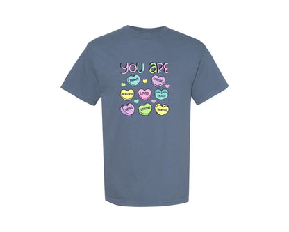 brand:Comfort Colors|color:Blue Jean|Valentines Day Candy Design Graphic T-Shirt