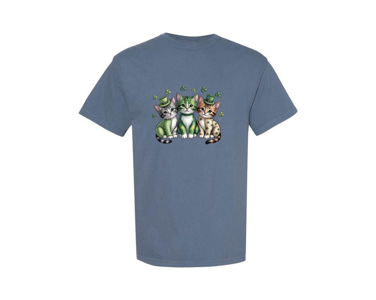 brand:Comfort Colors|color:Blue Jean|Cat St Patricks Day Cat Mom 10 Graphic T-Shirt